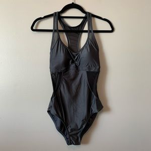 Moontide metallic grey sporty mesh sides swimsuit